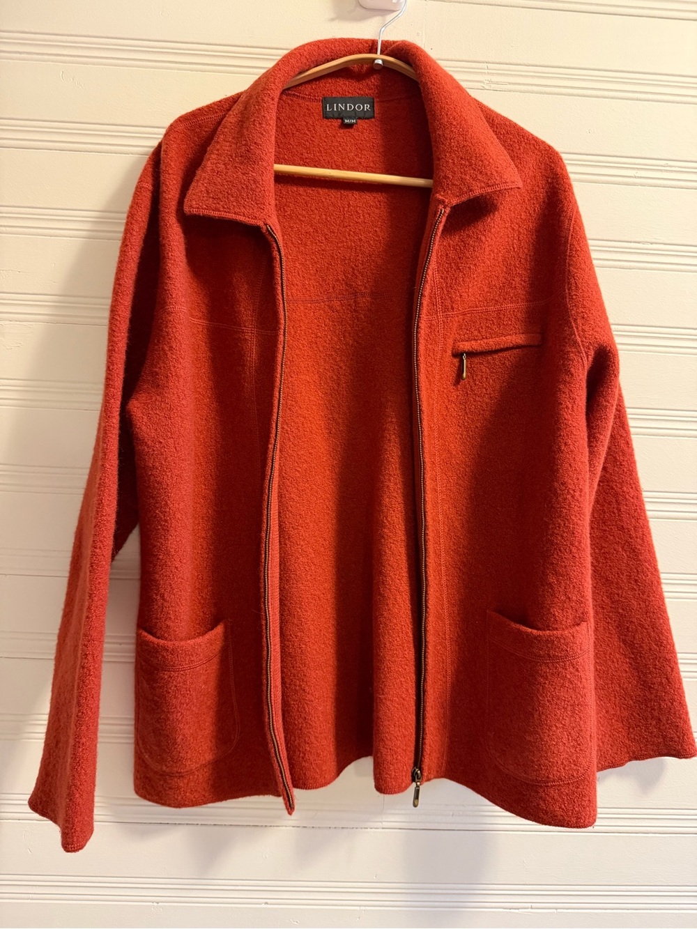 Vintage LINDOR 100% Pure Wool Jacket Rust Orange Hong Kong M